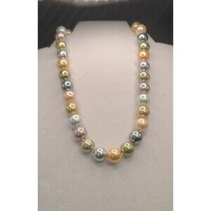Kenneth Jay Lane 2009 Multi-Colored Pastel Faux Pearl Necklace 21" Signed & Date